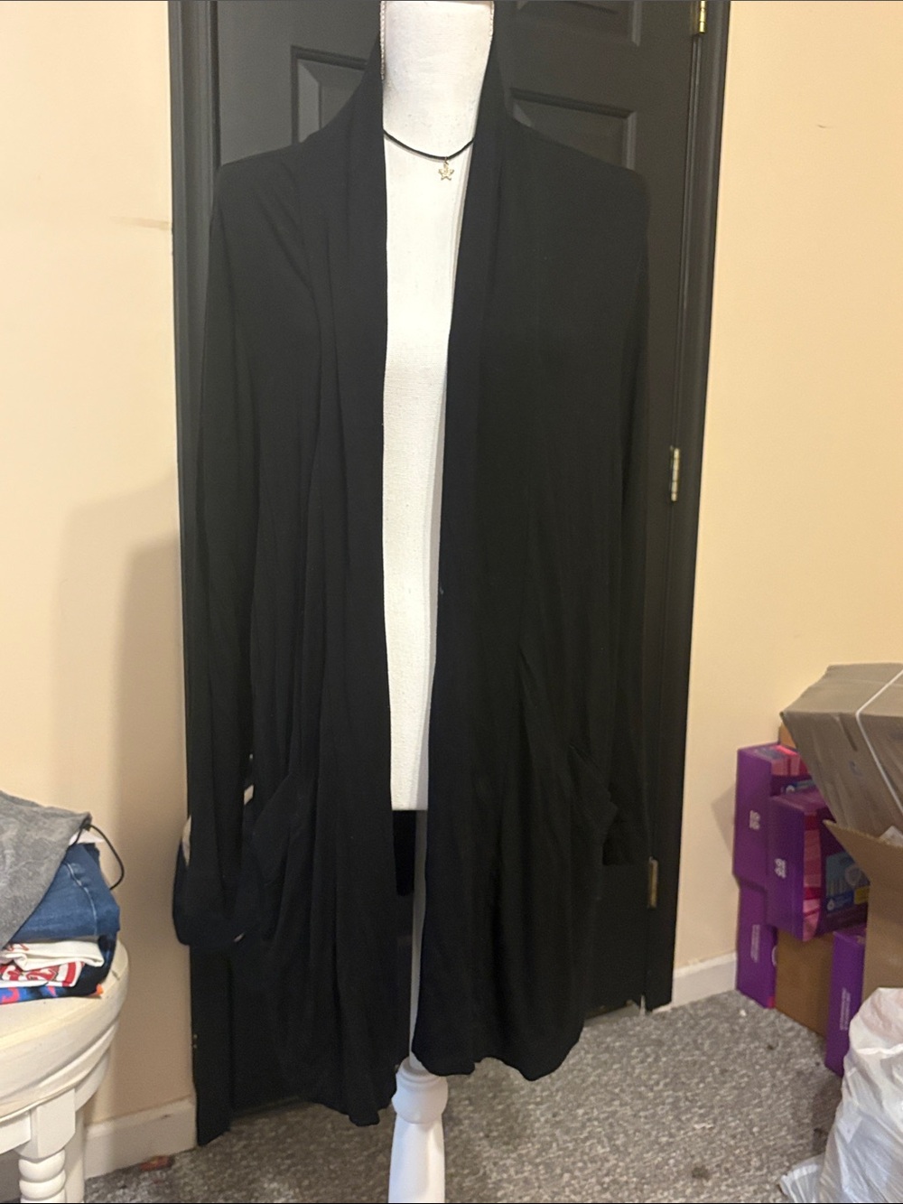Everyday Black Open-Front Long Cardigan